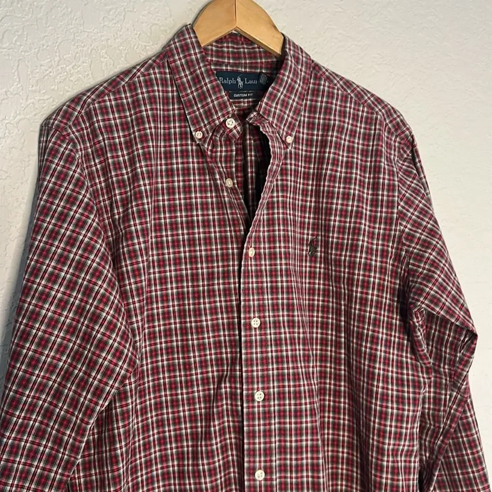 Ralph Lauren Button Up Shirt Long Sleeve Red Plaid Winter Classic Preppy Large